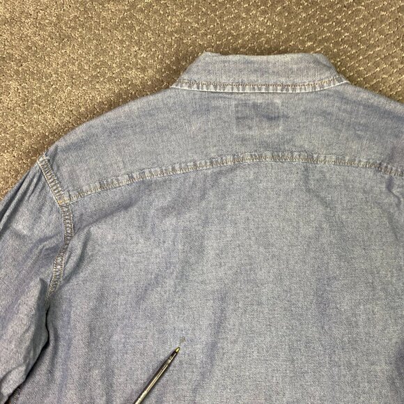 Wrangler Pearl Snap Chambray Shirt Men's XL Blue Denim Chore Western - Picture 5 of 15